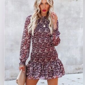 Vici CATCH THE WIND FLORAL SMOCKED CHIFFON DRESS